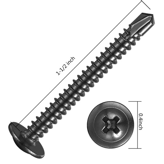 (150Pcs)#8×1-1/2” for Sheet Metal Self-Tapping Screws 410 Black Stainless Steel Truss Head High-Strength Quick Tapping