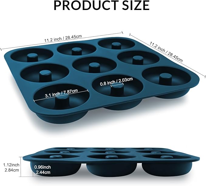 Large Silicone Donut Pan for Baking, 9 Cavity Non-Stick Food Grade Silicone Donut Molds, Doughnut Pan and Bagel Pans for Baking & Kitchen, BPA Free 11.2 x 11.1 Inches, Dishwasher Safe - Blue