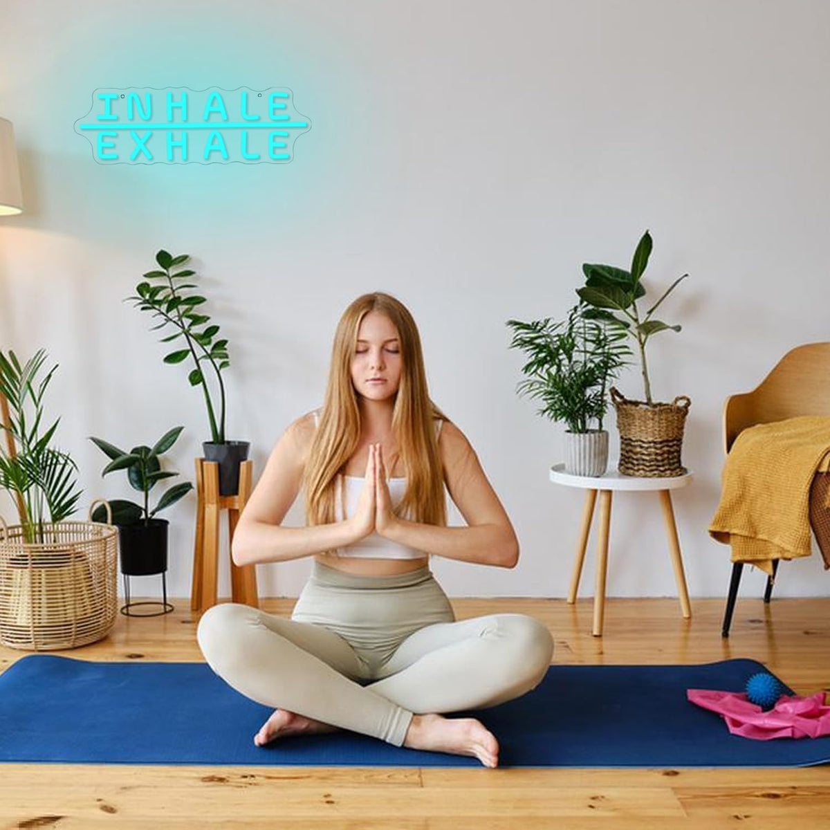 "Inhale Exhale" Neon Sign Yoga Neon Signs Letter Led Neon Sign Blue LED Neon Lights for Yoga Room Pilates Studio Bedroom Gym Decoration