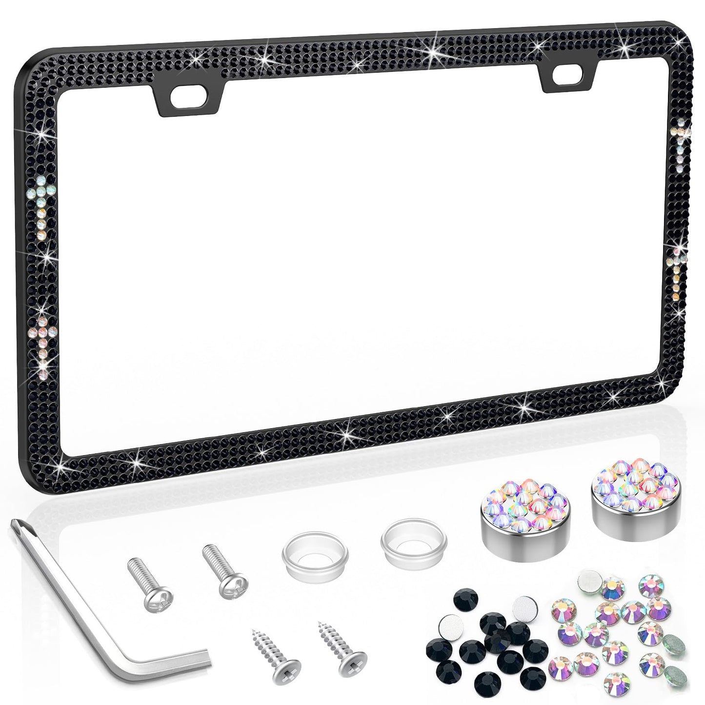 SHARE&CARE Bling License Plate Frame, Crystal License Plate Cover, Car License Plate Holder with Rhinestone Screw Set, Women Gif