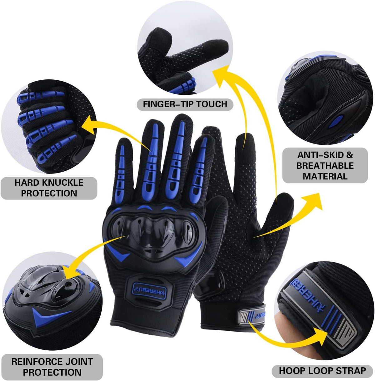 Motorcycle Gloves Touch Screen Full Finger Riding Gloves Knuckle Protection for Men and Women for Dirt Riding, Road Racing, Cycling, Climbing Work Outdoor Sports
