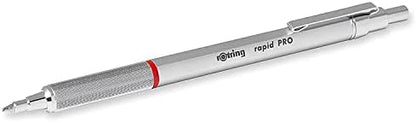 rOtring Rapid Pro Retractable Ballpoint Technical Drawing Pen, Medium Point, Blue Ink, Silver Full-Metal Body