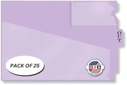 Doctor Stuff - Center Tab Vinyl Outguides, Diagonal Cut Front Pocket, Top Charge Out Slip Pocket, Plastic File Folder, Letter Size 9" x 13-1/4", Lavender, 25/Box