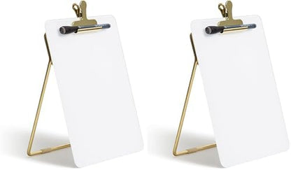 U Brands Glass Dry-Erase Desktop Easel, Tempered Glass, Gold Metal Stand, Removable Clip (Pack of 2)