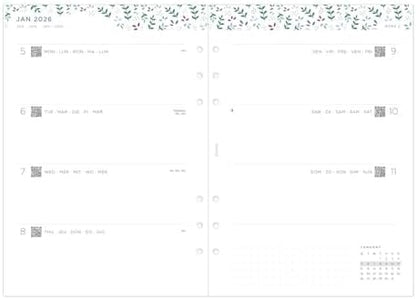 Filofax Calendar Diary Refill, A5 Size, Week-to-View, Garden Minimal Diary Pack, Multilingual: Five Languages, 2026 (C68592-26)