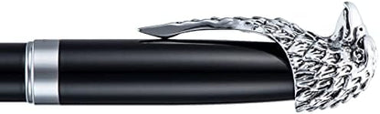 Wikult Personalized Fuliwen Black Fountain Pen, Bald Eagle Head Clip Iridium Fine Nib, Customized Pen Gift Collection with Small Pen Bag, Engraved with Your Name