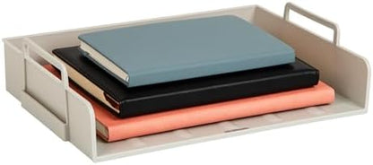 Mind Reader Stackable Paper Tray, Desktop Organizer, File Storage, Office, Plastic, 13.75" L x 10" W x 10.75" H, 4 Pcs., Beige