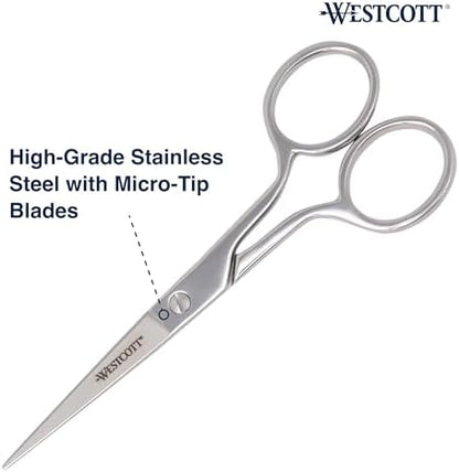 Westcott 5in Forged Fabric and Paper Scissors, Precision Scissors for Embroidery Detail, Sewing, Quilting, Tailoring, Arts and Crafts