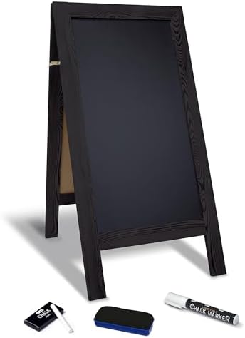 Better Office Products Magnetic A-Frame Chalkboard Sign, Extra Large 20" x 40", Standing Chalkboard Easel, with Chalk Marker + Chalk & Eraser, Sandwich Board Outdoor Sidewalk Sign,(Black)