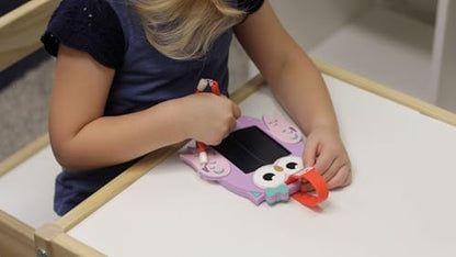 Boogie Board Sketch Pals Owl 4” LCD Writing Tablet for Kids – Reusable Mess-Free Drawing Pad with Tethered Stylus – Clip-On Travel Doodle Board Toy – Ages 3+