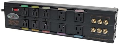 Tripp Lite Isobar 10 Outlet Audio/Video Surge Protector Tel/Modem/Coax/Network 8ft Cord Right Angle Plug, & $500,000 Insurance (HT10DBS) Black