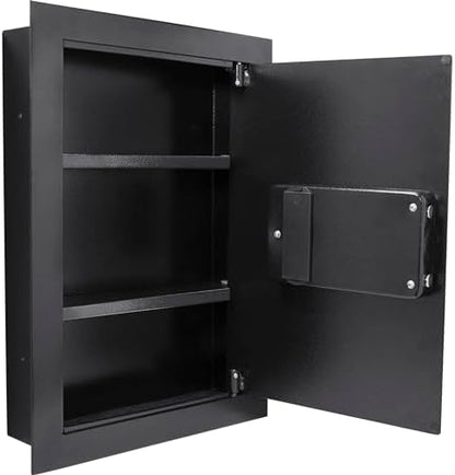 Barska Biometric Fingerprint Steel Wall Safe with Adjustable Shelves – DOJ Certified with Pry-Resistant Deadbolts, Mountable for Home, Office, and Business Use