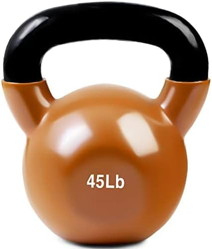 JFIT Kettlebell Weights Vinyl Coated Iron - 12 Size Options, 5lbs-50lbs - Coated for Floor and Equipment Protection, Noise Reduction, Ballistic, Core, Weight Training