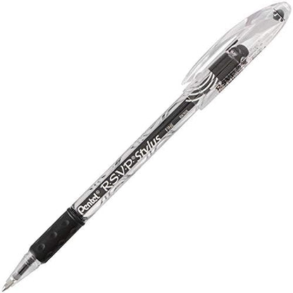 Pentel RSVP STYLUS Ballpoint Pen, Fine Line, Black Ink (BK90L-A) (12 count)