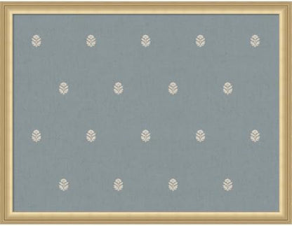 Kate and Laurel Framed Fabric Magnetic Board 26 x 20, Blue Botanical Block Print Printed Linen Casual Transitional Bulletin Board for Use as a Vision Board or Wall Organization, Florence Gold Frame
