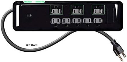 Monoprice 8 Outlet Mini Surge Protector - 6 Feet - Black | Heavy Duty Cord | UL Rated 3,420 Joules With Grounded And Protected Light Indicator