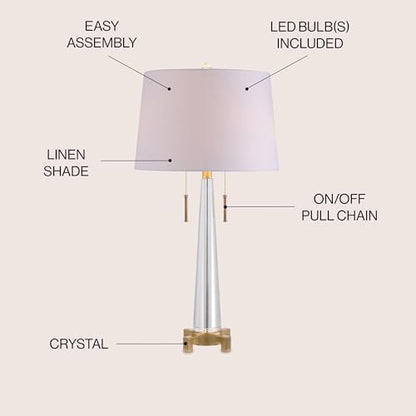 JONATHAN Y Zoe 2-Light Crystal Metal Table Lamp 29.5", Clear/Brass Gold