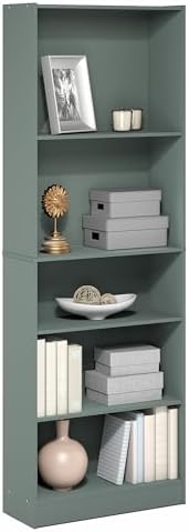 Furinno Jaya 5-Tier Book Shelf with Adjustable Shelves, Light Sage