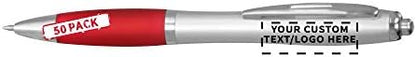 DISCOUNT PROMOS Custom Colored Grip Gel Pens Set of 50, Personalized Bulk Pack - Great for Office, School, Business, Tradeshows, Events - Red