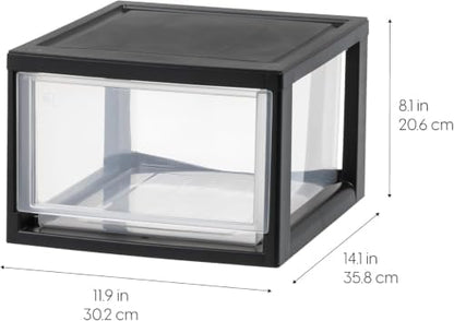 IRIS USA Plastic Storage Drawer Organizer, 14.5 Qt Stackable, 3 Pack, Black