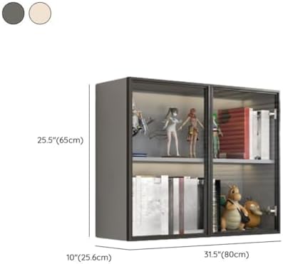 Wall Hanging Lateral Filing/Vertical Timber Wall Unit Transparent Glass Door Shelf Wall-Mounted Wood Bookcase Action Figure Model Storage Cabinet Display Case Grey 31" L x 10" W x 26" H