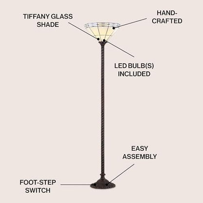 JONATHAN Y Moore Tiffany Style Torchiere Floor Lamp 68.57" Metal, Bronze