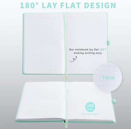 Heture Hardcover Notebooks, A5 Lined Journals Notebook for Writing 160 Pages, 8.2 x 5.5 inch, Classic Ruled Notebooks for College/Work/Travel (Green, 1 Pack)