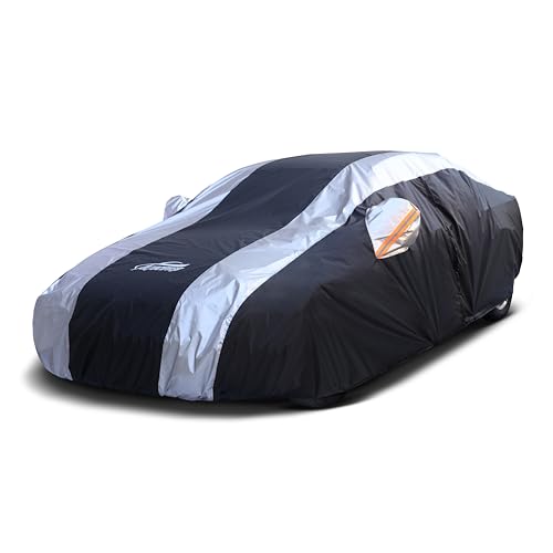 Car Covers for Automobiles All Weather Waterproof with Silver Stripe Design, Universal Fit Kia Stinger K5/Optima, Chevy Malibu, Cadillac CT4, BMW 3 Series(19-25), Benz C-Class(22-25) - size: 1-C3 Fit Sedan Length 186-193 inch