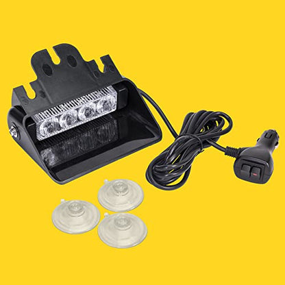 LAMPHUS SolarBlast SBWL14 4W RED White LED Emergency Dash Light [32 Flash Modes] [Adjustable Angle] [Suction Cups] Flashing Warning Strobe Dash Windshield Light for Volunteer Firefighter Vehicles - color: Red / White