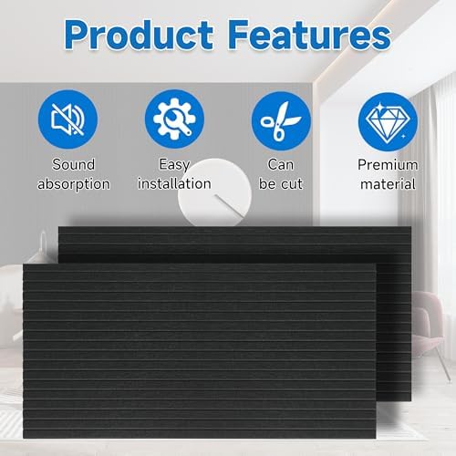 Large Acoustic Panels for Wall Sound Proof Sound Dampening Panels for Wall Decor And Ceilings 47.2 x 23.6 x 0.4 Inch Polyester Fiber Noise Absorb Panels for Bedroom Home Studio Office (Black, 10 Pack)