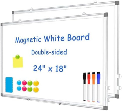 Double-Sided White Board Dry Erase Magnetic Whiteboard Wall 24x18, 2-Pack
