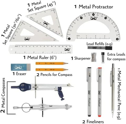 Mr. Pen- Professional Geometry Set, 15 pcs, Drafting Tools with Protractor