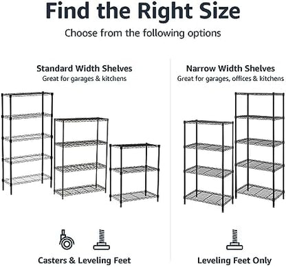 Amazon Basics 3-Shelf Adjustable Heavy Duty Steel Wire Rack Storage Shelving Organizer with Storage Space, Versatility and Ease of Use for Kitchen, Garage, 23.2" L x 13.4" W x 30" H, Black