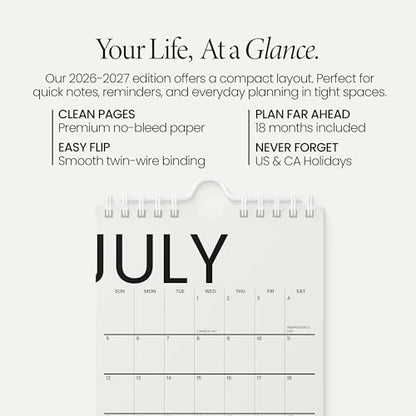 Karto Small Wall Calendar 2026-2027 6x9 in - Big Text