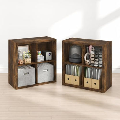 Furinno Cubicle Book Shelf Set of 2, 4-Cube Bookshelf, Amber Pine