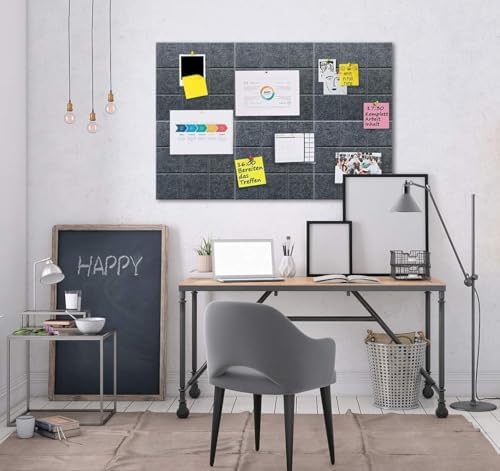 Large Cork Board Felt Board Tiles for Walls with 60 Push Pins, 11.8"x11.8" Pack of 12 Pin Board Notice Boards for Home Office Kitchen, Bulletin Board Wall Tiles for Photos Memos