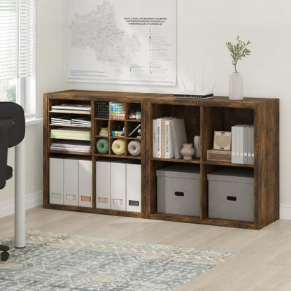 Furinno Cubicle Book Shelf Set of 2, 4-Cube Bookshelf, Amber Pine