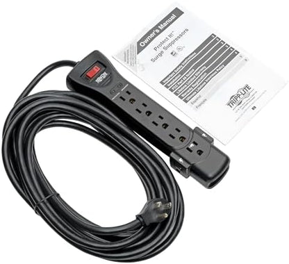 Eaton Tripp Lite Series SUPER725B 7 Outlet Flat Plug Long Extension Cord Power Strip Surge Protector, 25ft Extension Cord with Multiple Outlets, 2160 Joules, Black, Home Office Dorm Room Essentials