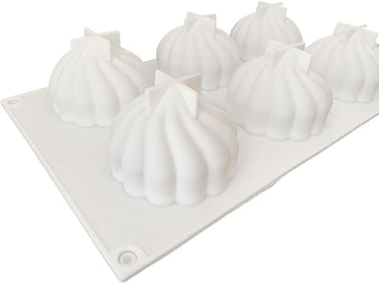 6 Holes Spiral Castle Shape Silicone Mold for Baking Mousse Cake Ice Cream Dessert Pudding Brownie Pastry Fondant Jelly Cake Decoration Mold