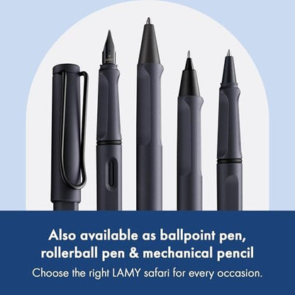 LAMY safari steel black - Fountain Pen with ergonomic grip & polished steel nib in size EF - ideal for any Writing & Calligraphy - including LAMY T 10 blue cartridge - Right-Handed