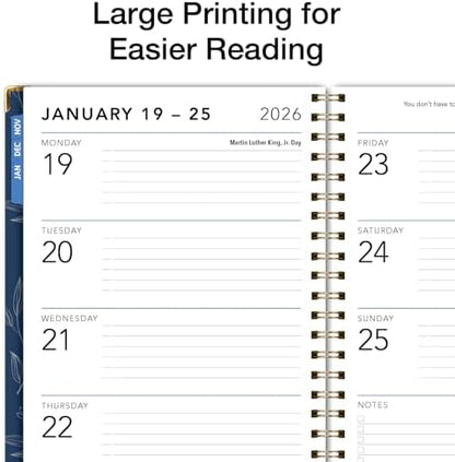 LARGE PRINT HARDCOVER 2026 Planner, 8.5"x11": 14 Months (November 2025 - December 2026), Daily Weekly Monthly Planner, Yearly Agenda, Bookmark, Pocket Folder and Sticky Note Set (Blueberry Vines)
