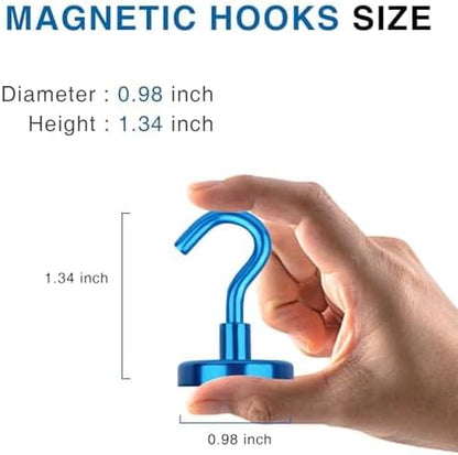 LOVIMAG Magnetic Hooks for Cruise Cabins, 80lbs Blue Magnetic Hooks for Classroom, Strong Magnets with Hooks for Hanging, Neodymium Magnet Hooks for Fridge, Ceiling, Locker, Camper, Travel-25 Pcs
