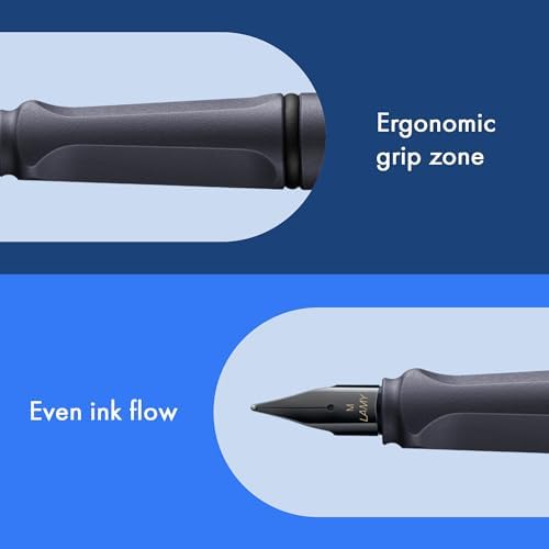 LAMY safari steel black - Fountain Pen with ergonomic grip & polished steel nib in size EF - ideal for any Writing & Calligraphy - including LAMY T 10 blue cartridge - Right-Handed