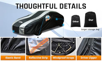 Car Covers for Automobiles All Weather Waterproof with Silver Stripe Design, Universal Fit Kia Stinger K5/Optima, Chevy Malibu, Cadillac CT4, BMW 3 Series(19-25), Benz C-Class(22-25) - size: 1-C3 Fit Sedan Length 186-193 inch