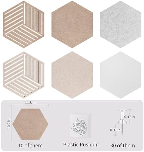 Hexagon Cork Boards for Walls Self Adhesive, 10 Pack 12 x 10 inch