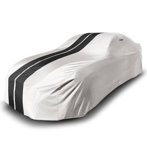iCarCover Premium Custom Car Cover for 1966-1969 Jaguar 420 Heavy Duty Waterproof All Weather Rain Snow Sun Protector Custom Fit Full Exterior Indoor Protection Car Cover (Stripe - Light Gray/Black) - color: Light Gray / Black (Stripe), size: 1. Jaguar 42