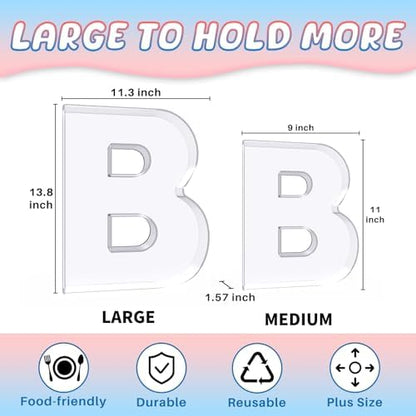 13.8" Extra Large Acrylic Letter Charcuterie Board Box, Reusable Fillable Letter Cake Candy Dish Display Serving Tray for Birthday Anniversary Party Decoration (B)