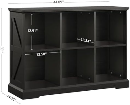 IRONCK 6 Cube Storage Organizer, Farmhouse Wood Bookshelf, Black