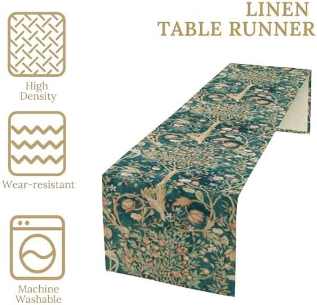 William Morris Floral Table Runner, Vintage Flowers Botanical Printed Table Runner for Home Kitchen Dining Table Decoration,13x108 Inch