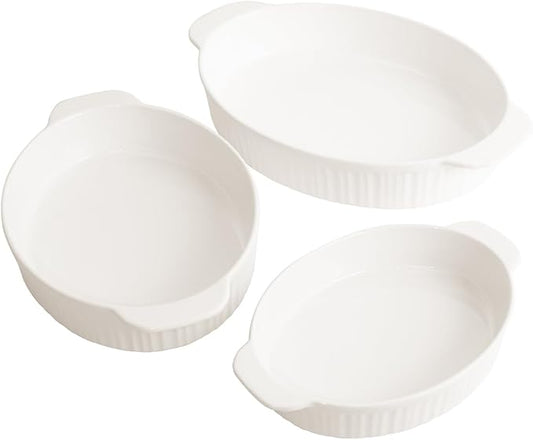 Glad Baking Dish Set, 3pc - Oval Stoneware Casserole Dishes for Oven and Microwave - Nesting Bakeware Set with Handles (11.5'', 10'', and 8.5''), Dishwasher Safe